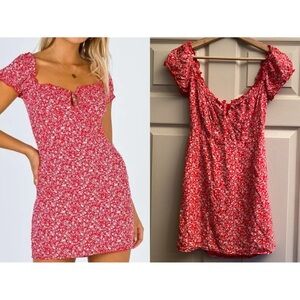 Princess Polly Red Floral Sweetheart Mini Dress Size US 4 Cap Sleeves Tie-Front